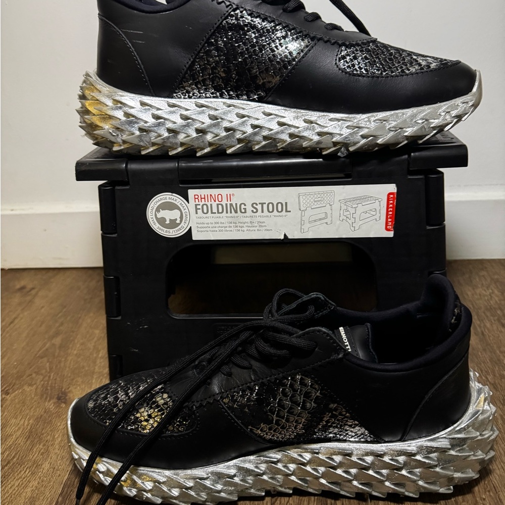 Giuseppe Zanotti Black and Silver Textured Sneakers